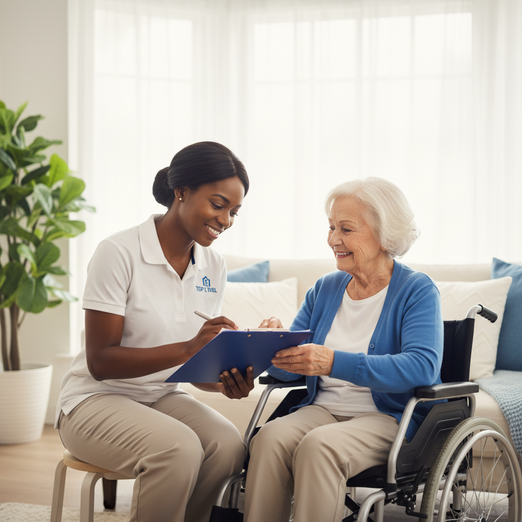 Caregiver with client in wheelchair